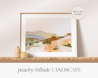 Peachy Hillside Landscape Art Print, Abstract Fine Art