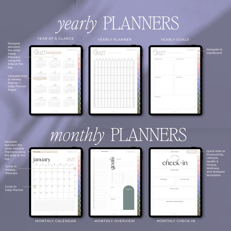 2026 2027 Digital Planner for Goodnotes, Notability, iPad & Tablet | Aesthetic Planner | Minimalist Modern Vertical | Dated image 4