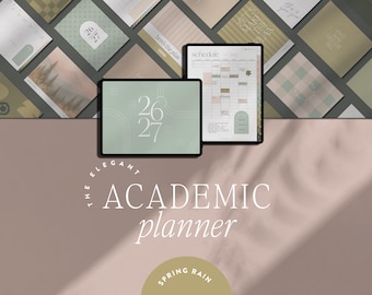 2026 2027 Academic Elegant Planner - Digital, Dated, Horizontal and Vertical | Goodnotes, Notability for iPad & Tablet | Spring Rain