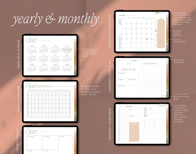 2026 2027 Digital Planner for Goodnotes, Noteshelf, Xodo, Notability | The Elegant Planner, Dated, Horizontal, iPad & Samsung image 4
