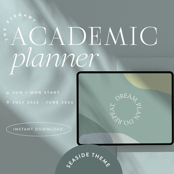 The Academic Elegant Planner - Digital 2023-24, Dated, Horizontal, Goodnotes, Notability for iPad & Tablet, Monday Sunday Start | Seaside