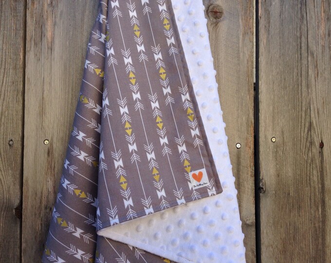 Grey and gold arrow baby blanket - gender neutral soutwestern baby blanket - baby shower gift - minky baby blanket -
