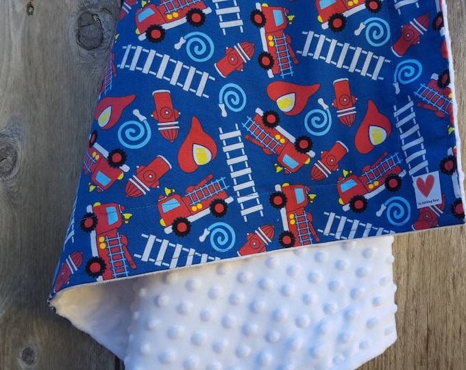 Fire truck baby blanket-cotton baby blanket-white dimple dot minky-baby boy blanket-minky baby blanket-boy shower gift-fire truck nursery