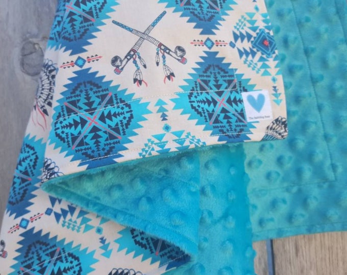 Southwestern baby blanket-teal dimple dot minky-baby boy blanket-cotton baby blanket-baby shower gift-Southwestern nursery-newborn blanket