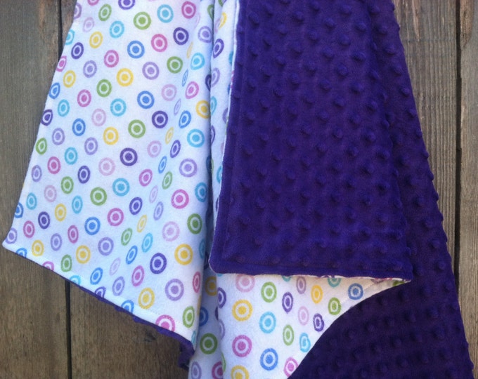 Polka dot baby blanket - baby girl flannel blanket - mulitcored polka dot baby blanket - purple minky baby blanket