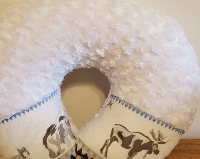 Nursing pillow cover-white swirl minky-woodland nursing pillow cover-baby boy pillow cover-shower gift-newborn Nursing pillow cover
