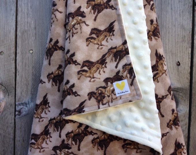 Horse Baby Blanket Wild Horses Brown Baby Blanket Cowboy Baby Blanket Baby Shower Gift Minky