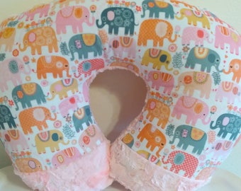 Elephant Minky Nursing Pillow Cover – Pink Marble Cuddle Minky Back