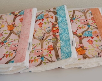 Set of three burp cloth-owl burp cloth- diaper burp cloth-flannel burp cloth-Gerber diaper burp cloth-shower gift-ready to ship