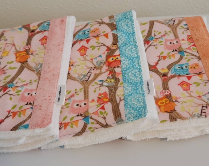 Set of three burp cloth-owl burp cloth- diaper burp cloth-flannel burp cloth-Gerber diaper burp cloth-shower gift-ready to ship