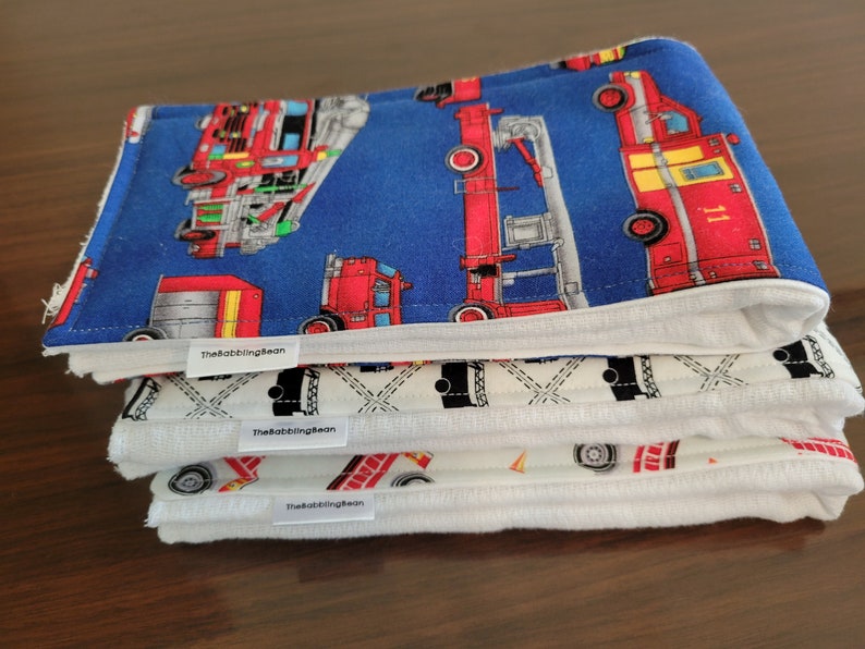 burb cloth-fire truck burp cloth-set of three burp cloth-cotton burp cloth-ready to ship-Gerber diaper-newborn burp cloth-diaper burp cloth image 2