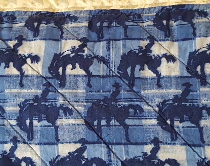 Cowboy baby quilt-lutz silver star quilt-shower gift-newborn baby boy quilt-cotton baby quilt-light blue dimple dot minky-horse rider