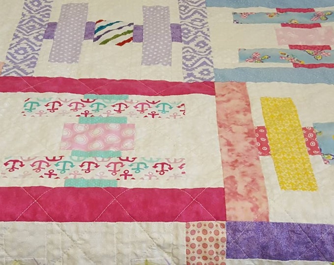 Minky baby quilt-shower gift-polka dots-pink purple blue yellow green quilt-colorful baby quilt-Baby girl quilt-cotton baby quilt