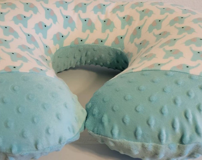 Nursing pillow cover-elephant pillow cover-turquoise dimple dot minky-newborn Nursing pillow cover-ready to ship-shower gift-flannel fabric