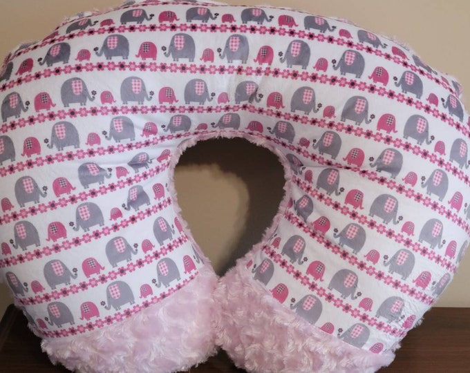 Nursing pillow cover-elephant pillow cover-pink swirl minky-mom and baby elephants-shower gift-ready to ship-newborn nursing pillow cover