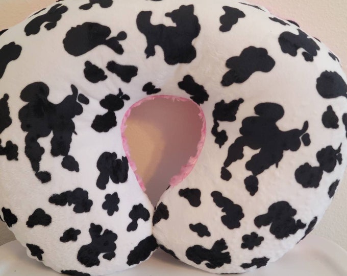 Nursing pillow cover-Holstein cow pillow cover-pink rosebud minky-soft Holstein minky-newborn pillow cover-ready to ship-shower gift