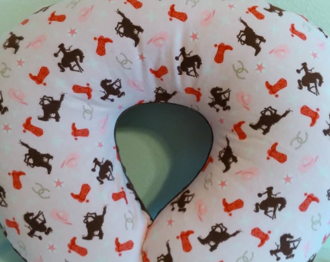 Cowgirl pillow cover-nursing pillow cover-ready to ship-newborn pillow cover-flannel nursing pillow cover-brown dimple dot minky