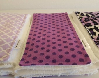 Set of three burp cloth-flannel burp cloth-diaper burp cloth-Baby girl burp cloth-purple burp cloth-newborn burp cloth-Gerber diaper cloth