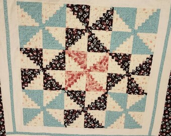 Baby girl quilt-log cabin blocks-minky baby quilt-ready to ship-baby quilt-unique baby gift-newborn Baby quilt-flower quilt-cotton quilt