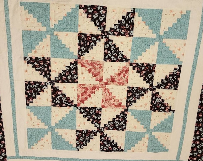 Baby girl quilt-log cabin blocks-minky baby quilt-ready to ship-baby quilt-unique baby gift-newborn Baby quilt-flower quilt-cotton quilt
