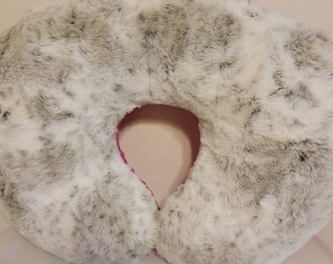 Nursing pillow cover-snow leopard nursing pillow cover-bright pink dimple dot minky-faux fur cover-newborn nursing pillow cover-pillow cover