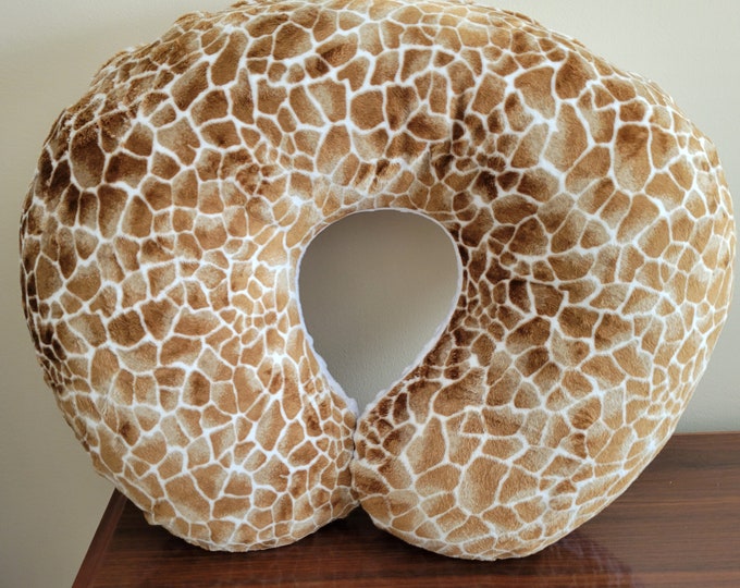 Giraffe nursing pillow cover-white dimple dot minky-newborn Nursing pillow cover-jiraffe soft minky-ready to ship-unique baby gift