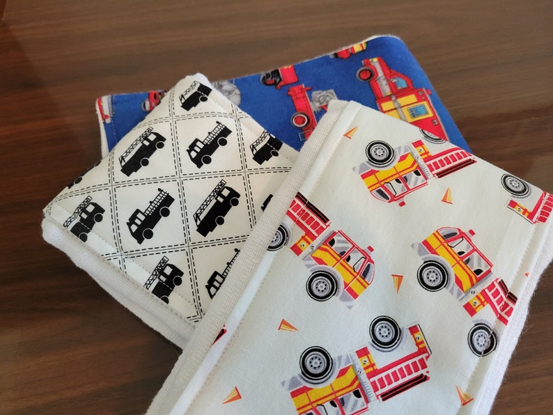 burb cloth-fire truck burp cloth-set of three burp cloth-cotton burp cloth-ready to ship-Gerber diaper-newborn burp cloth-diaper burp cloth image 1