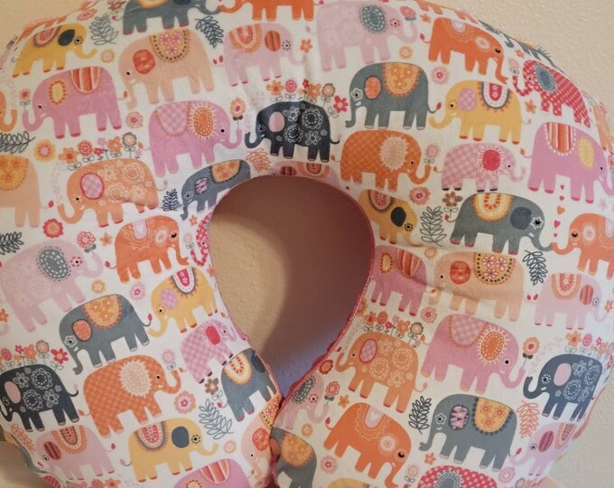Nursing pillow cover-elephant pillow cover-pink dimple dot minky-newborn Nursing pillow cover-ready to ship-shower gift-colorful elephants