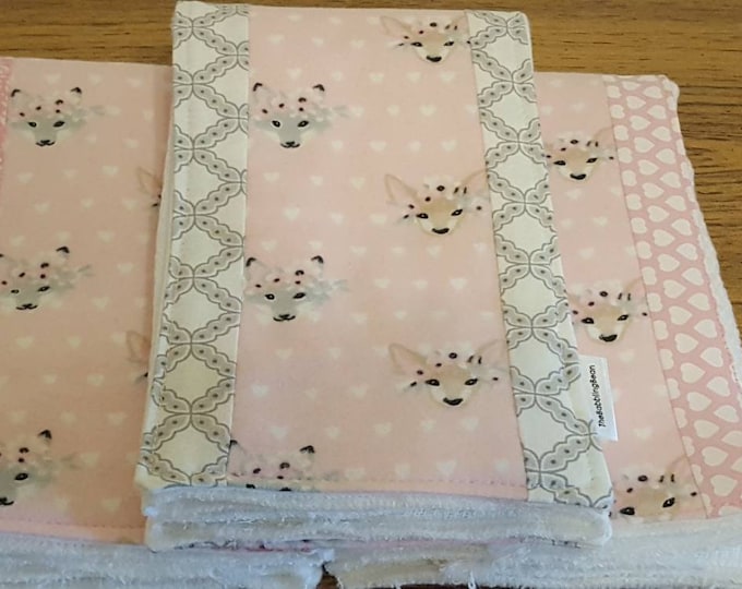 Set of three burp cloth-deer burp cloth-diaper burp cloth-shower gift-newborn girl burp cloth-cotton and flannel burp cloth-gerber diaper