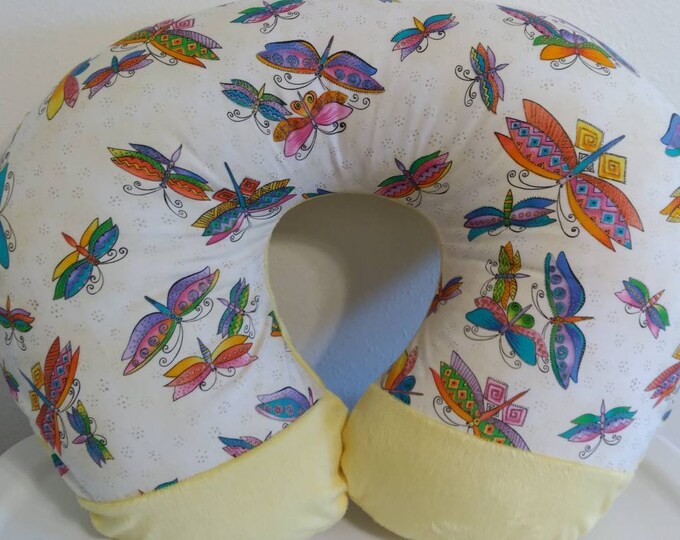 Nursing pillow cover-butterfly pillow cover-cotton pillow cover-soft yellow minky-newborn nursing pillow cover-ready to ship-shower gift