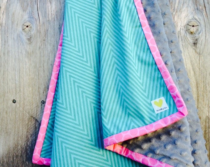 Baby girl chevron blanket - turquoise and pink baby blanket - baby shower gift - minky baby blanket