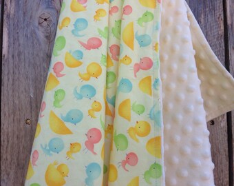 Modern baby blanket - Chick baby blanket - Baby girl blanket - Sping baby blanket - Minky baby blanket