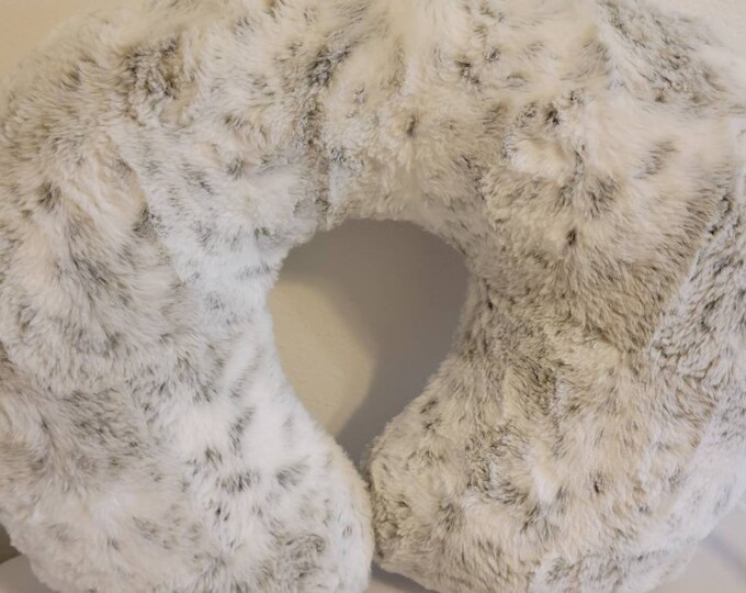 Snow leopard nursing pillow cover-white dimple dot minky-newborn Nursing pillow cover-ready to ship-shower gift-pillow cover-faux fur cover