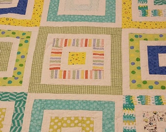Baby quilt-minky baby quilt-block baby quilt-shower gift-unisex baby quilt-ready to ship-white dimple dot minky-unique baby gift