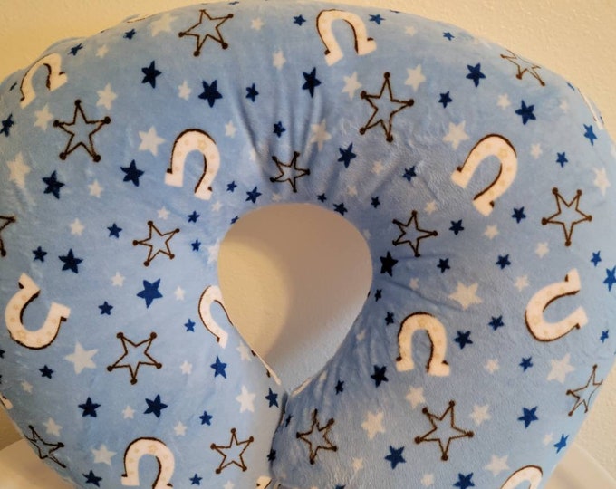 Nursing pillow cover-cowboy pillow cover-soft white minky-soft cowboy minky-minky Nursing pillow cover-ready to ship-shower gift