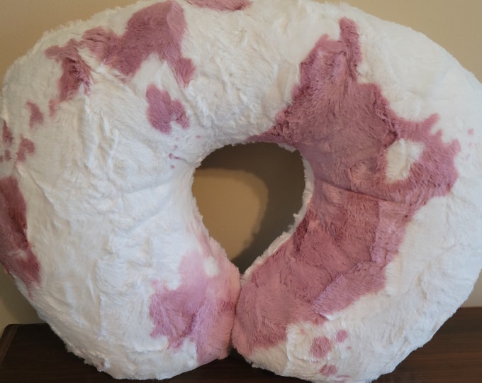 Nursing pillow cover-luxe cuddle calf clararose minky-swirl white minky-newborn Nursing pillow cover-ready to ship-shower gift-pillow cover