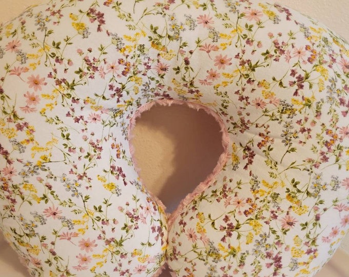 Spring flowers pillow cover-pink rosebud minky-nursing pillow cover-ready to ship-newborn nursing pillow cover-flannel pillow cover