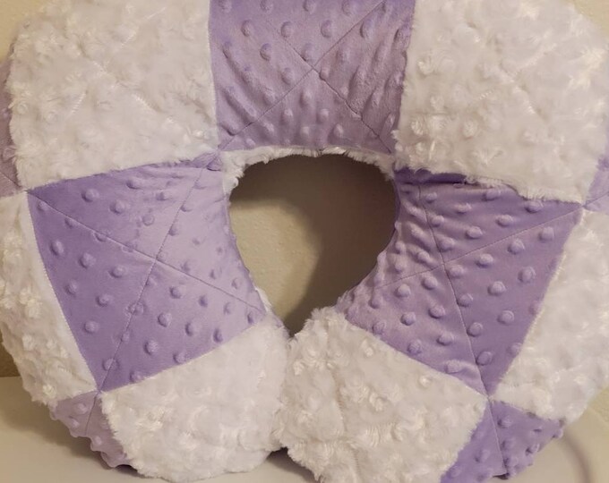 Patchwork nursing pillow cover-lavender dimple dot minky-white rosebud minky-nursing pillow cover-ready to ship-shower gift-newborn cover