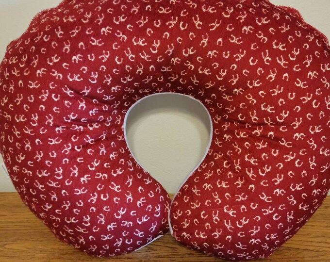 Nursing pillow cover-horse shoes pillow cover-soft white minky-Shannon horse shoes soft minky-ready to ship-newborn Nursing pillow cover