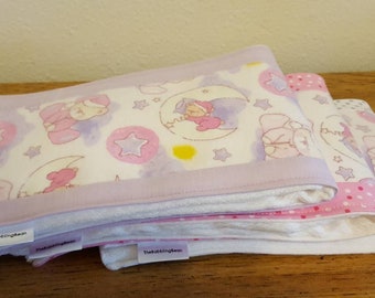 Set of three burp cloth-Flannel and cotton burp cloth-diaper burp cloth-lavender and pink burp cloth-shower gift-ready to ship