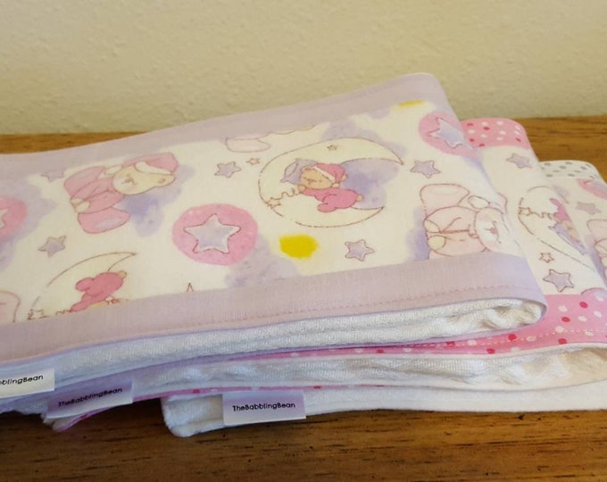 Set of three burp cloth-Flannel and cotton burp cloth-diaper burp cloth-lavender and pink burp cloth-shower gift-ready to ship