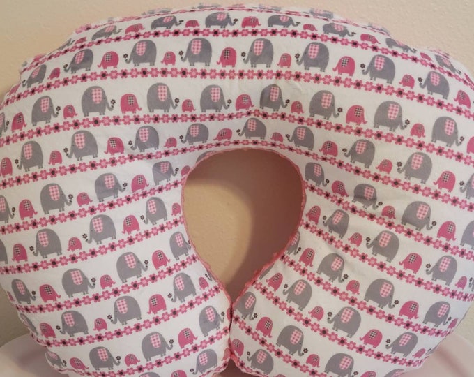 Nursing pillow cover-elephants pillow cover-pink dimple dot minky-soft elephant minky-newborn baby pillow cover-mom and baby elephants