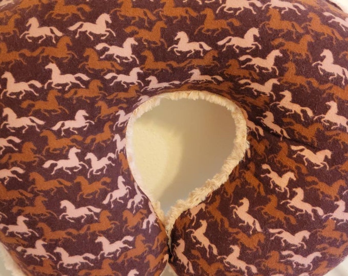 Nursing pillow cover-flannel pillow cover-nude swirl faux fur-running horses pillow cover-shower gift-newborn Nursing pillow cover