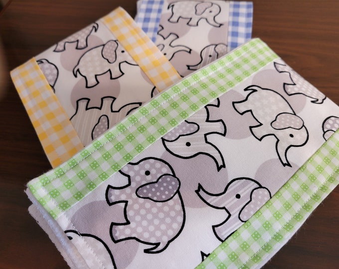 Diaper burp cloth-elephants burp cloth-Gerber diaper cloth-blue green yellow checks-cotton burp cloth-elephant shower gift-ready to ship