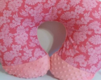 Hawaiian nursing pillow cover-minky pillow cover- Hawaiian flowers pillow cover-pink dimple dot minky-newborn nursing pillow cover