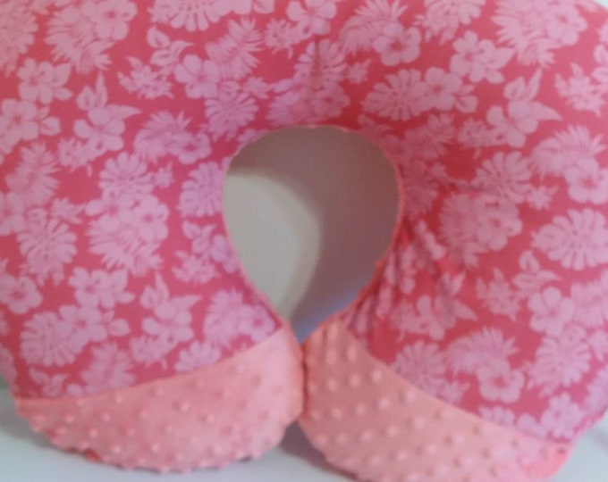 Hawaiian nursing pillow cover-minky pillow cover- Hawaiian flowers pillow cover-pink dimple dot minky-newborn nursing pillow cover