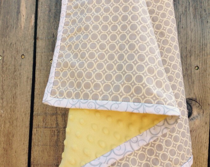 Gender Neutral Baby Blanket Grey and Yellow Baby Blanket Unisex Baby Blanket Minky Baby Blanket