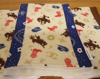 Set of three burp cloth-cowboy burp cloth-diaper burp cloth-flannel and cotton burp cloth-shower gift-newborn burp cloth-Ready to ship