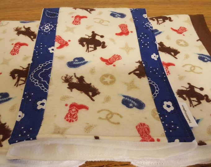 Set of three burp cloth-cowboy burp cloth-diaper burp cloth-flannel and cotton burp cloth-shower gift-newborn burp cloth-Ready to ship