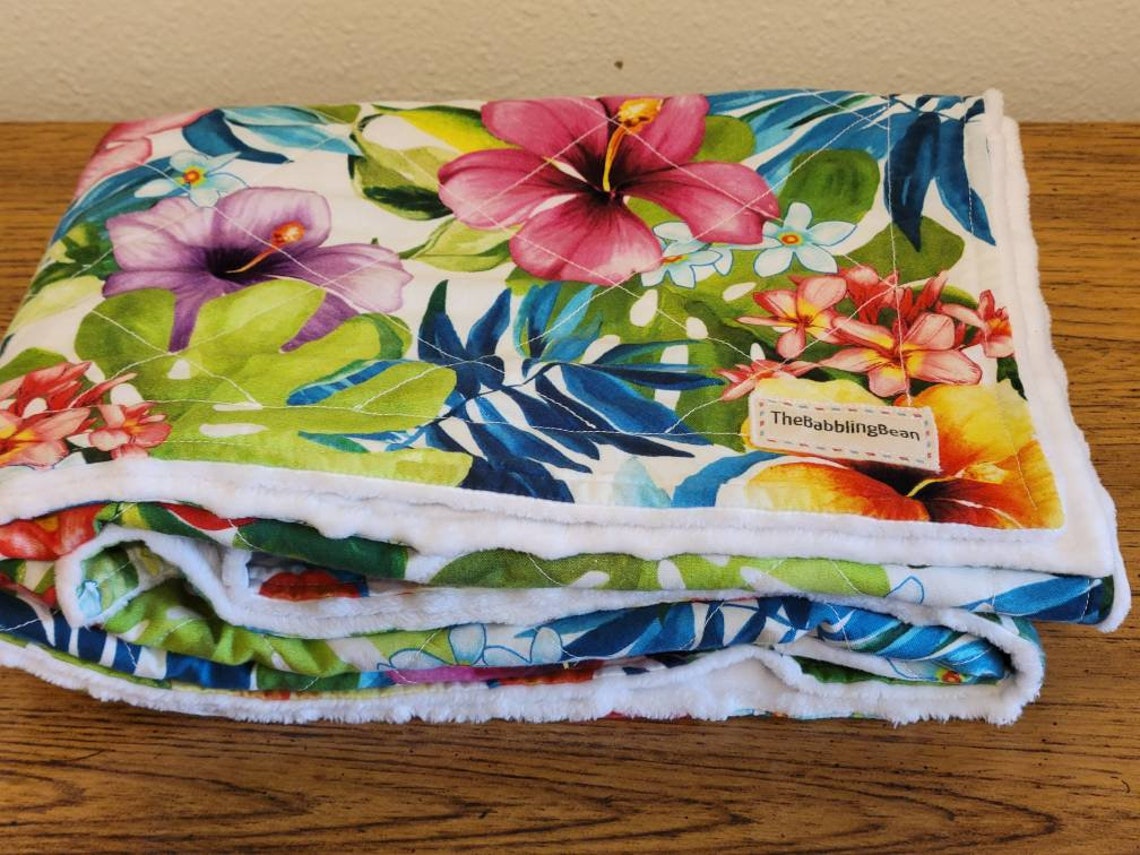 Hawaiian baby blanketwhite dimple dot minkyHawaiian floral Etsy